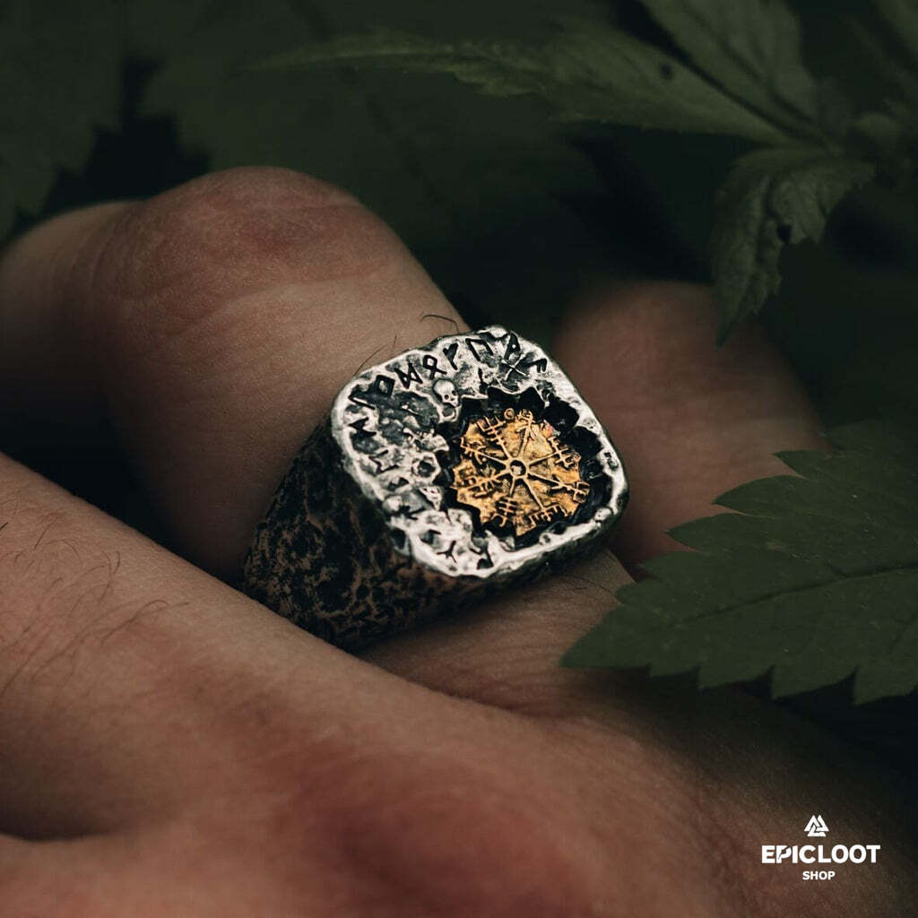Vegvisir Compass 925 Silver Ring - Classic Antique-style Look