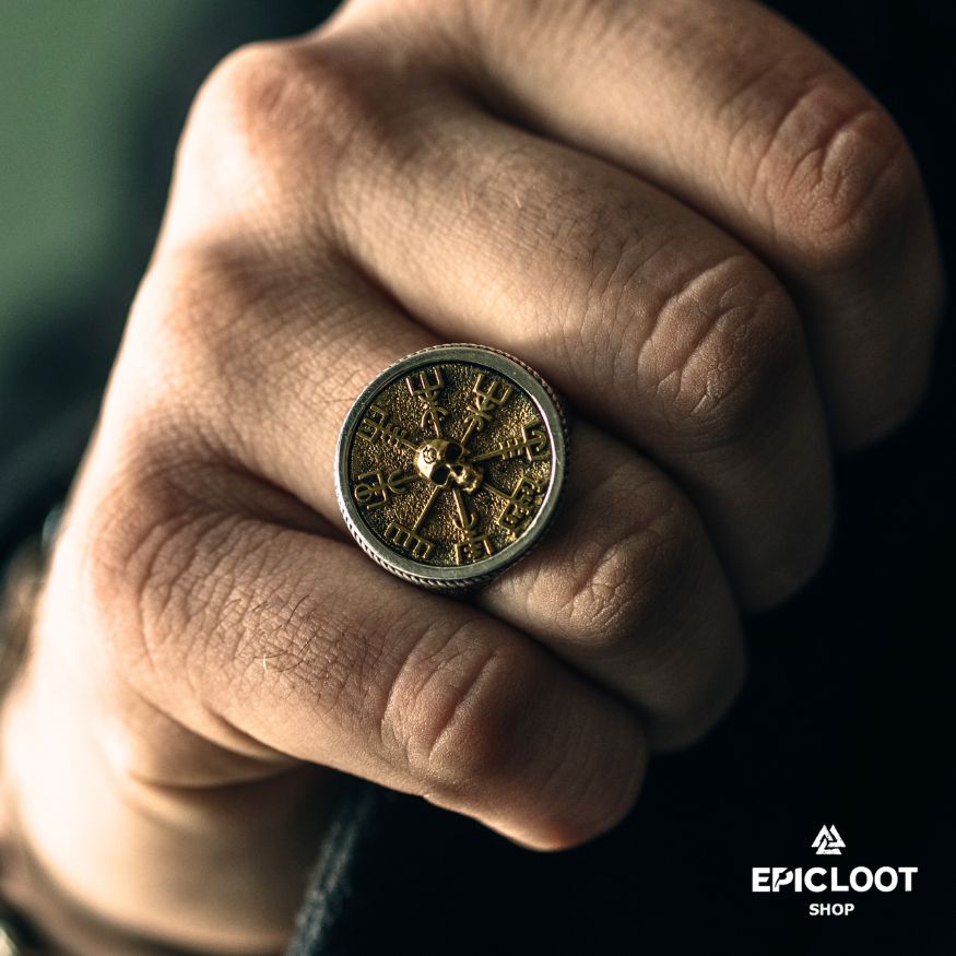 925 Silver Vegvisir Skull Norse Ring