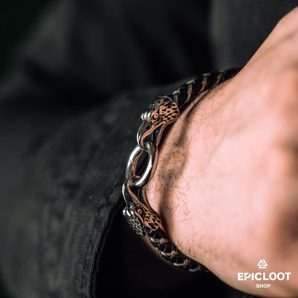 Odin's Ravens Leather Viking Bracelet