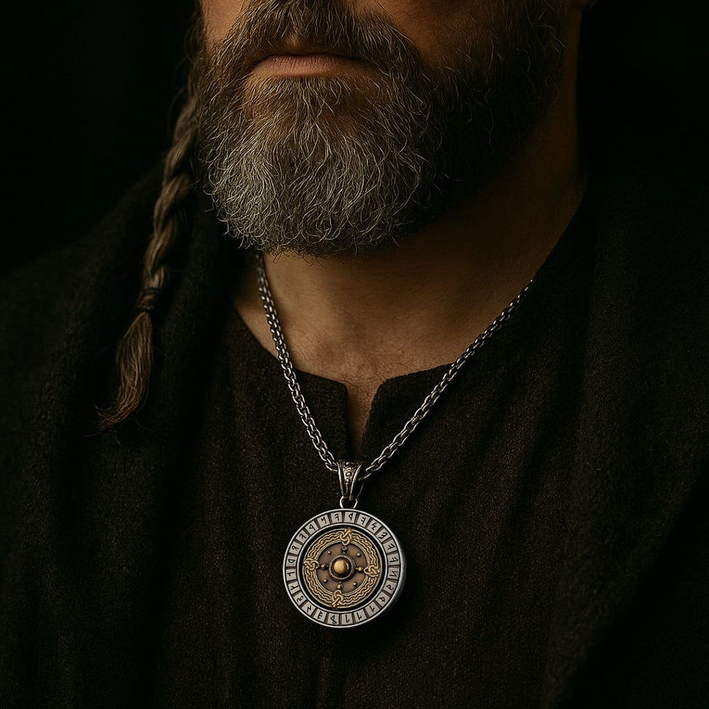 Viking Shield & Vegvisir Rotating Pendant Necklace