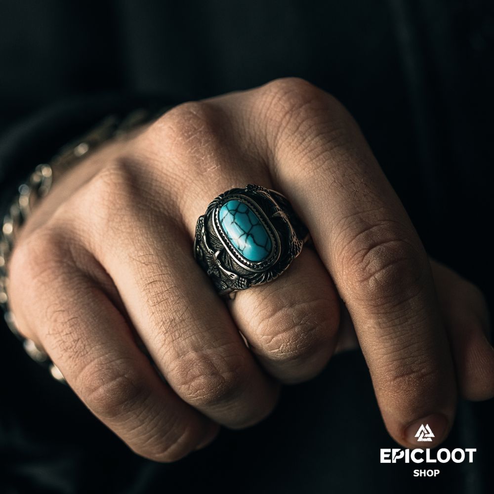 Ravens ring with turquoise Gemstone