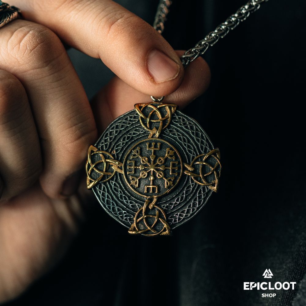 Nordic Vegvisir And Trinity Knot Necklace - Viking Necklace - Authentic Design View | Epic Loot Shop