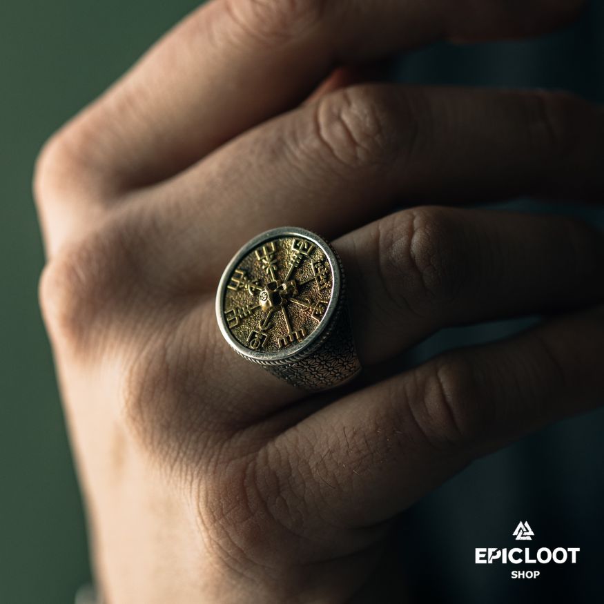 925 Silver Vegvisir Skull Norse Ring