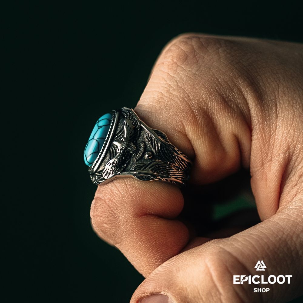 Ravens ring with turquoise Gemstone