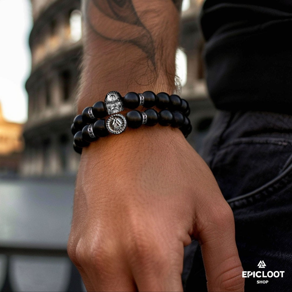 Odin's Valor: Natural Stone Viking Bracelet