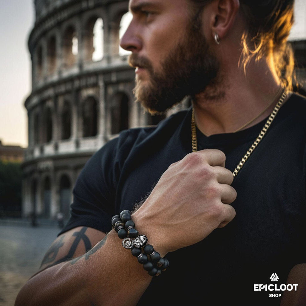 Odin's Valor: Natural Stone Viking Bracelet