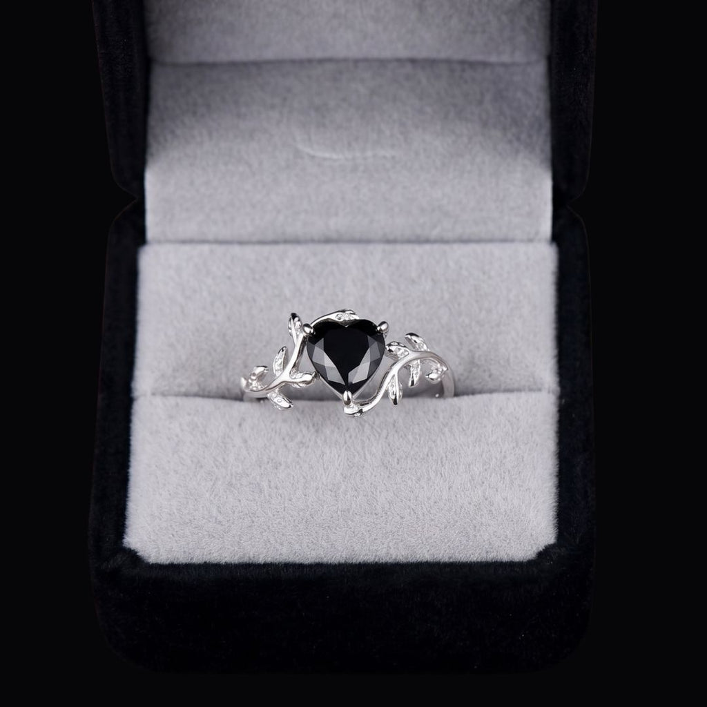 Dark Leaf Heart Ring