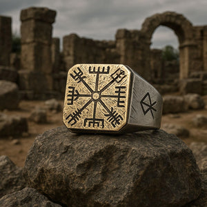 Stříbrný prsten 925 s runovým motivem Vegvisir