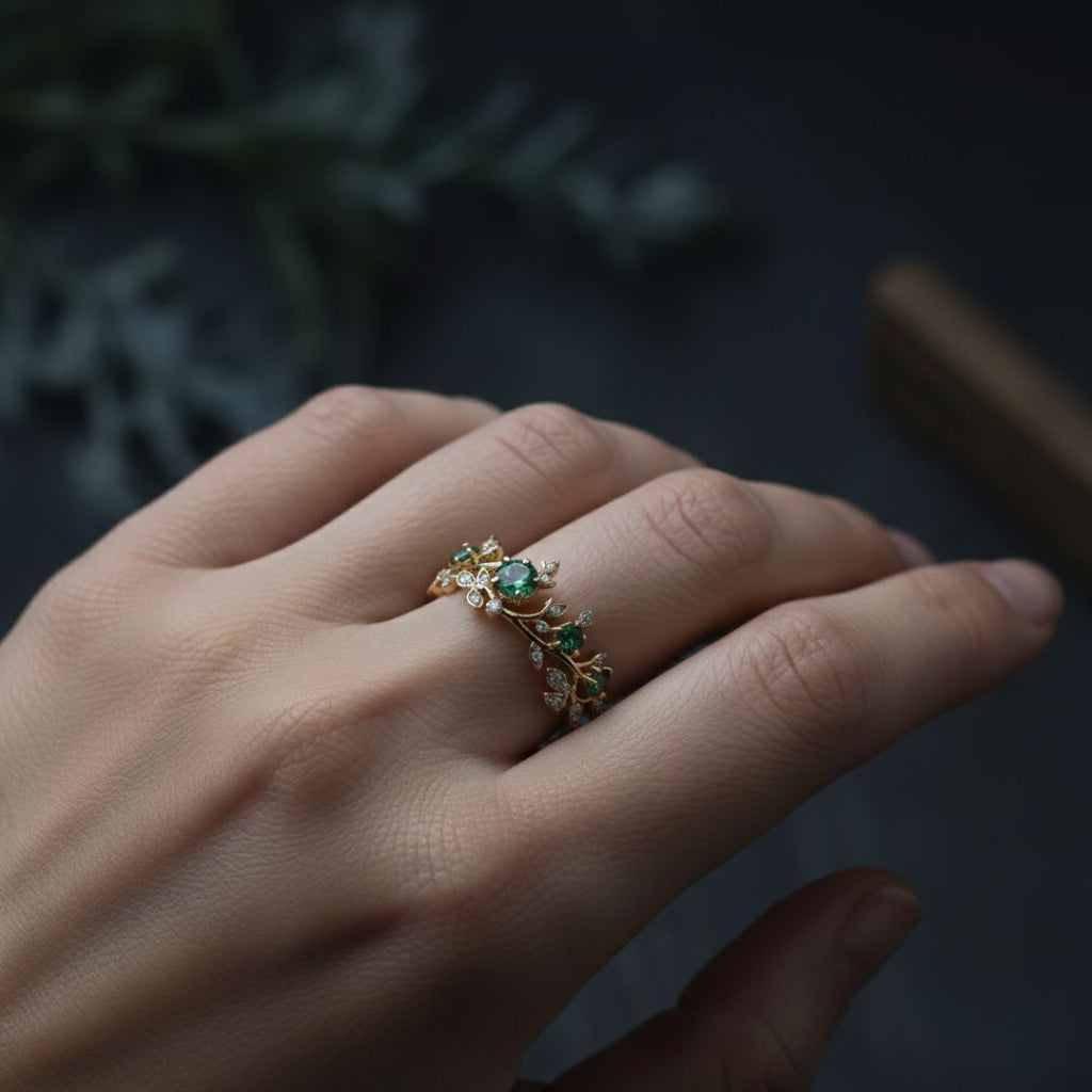 Emerald Sylvan - Norse Women's Ring - Close-up | Epic Loot Shop