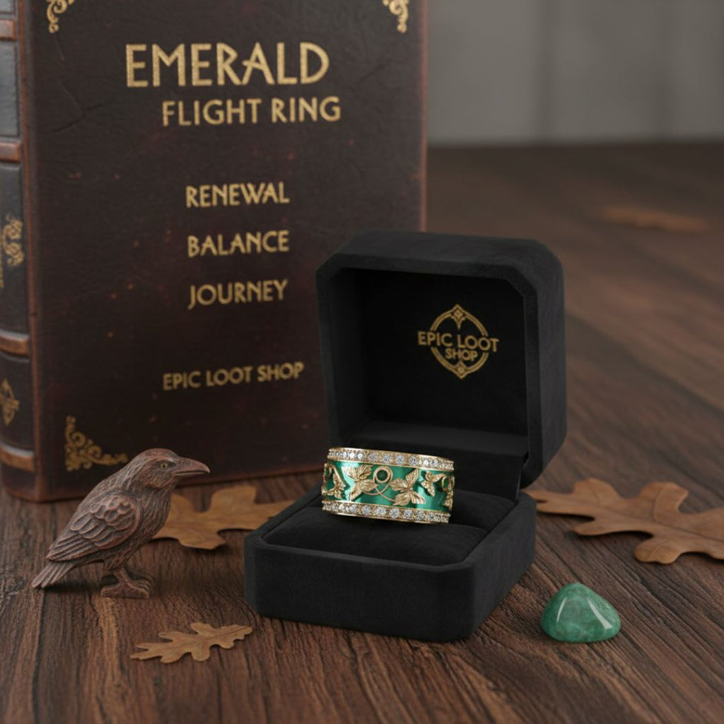 Emerald Flight Ring - Norse Women's Ring - Side Profile | Epic Loot Shop