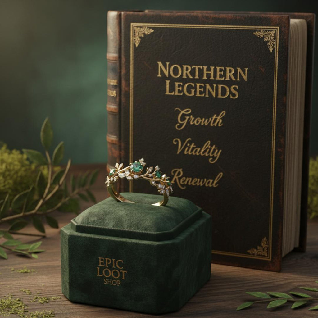 Emerald Sylvan - Norse Women's Ring - Side Profile | Epic Loot Shop