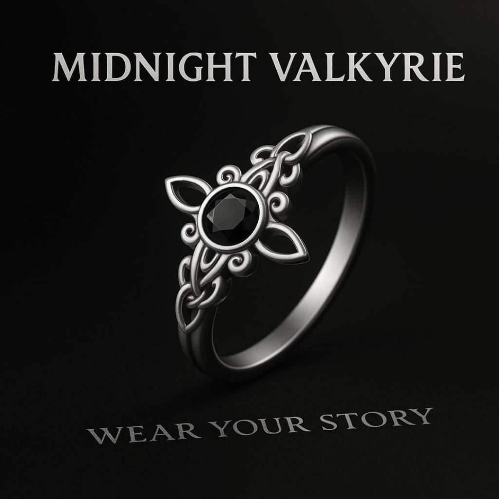 Midnight Valkyrie Ring - Norse Women's Ring - Side Profile | Epic Loot Shop