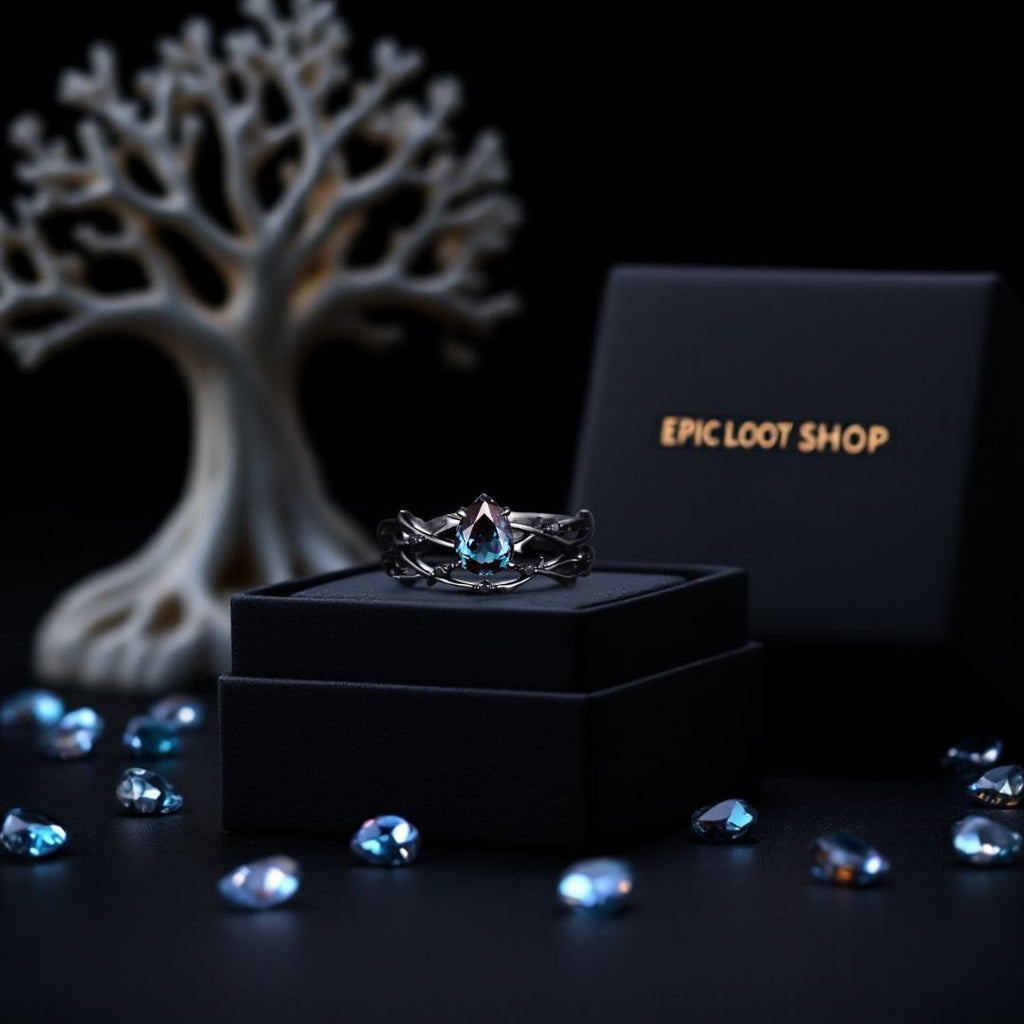 Drop of Yggdrasil Ring - Norse Women's Ring - Side Profile | Epic Loot Shop
