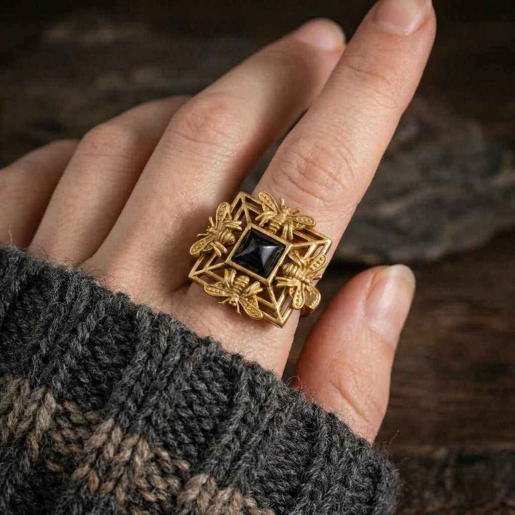 Freyja’s Golden Hive - Norse Women's Ring - Close-up | Epic Loot Shop