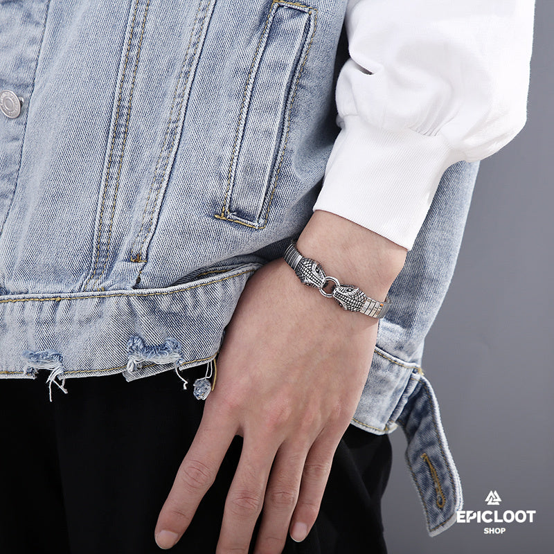 High-Quality Steel Jormungandr Men's Bracelet