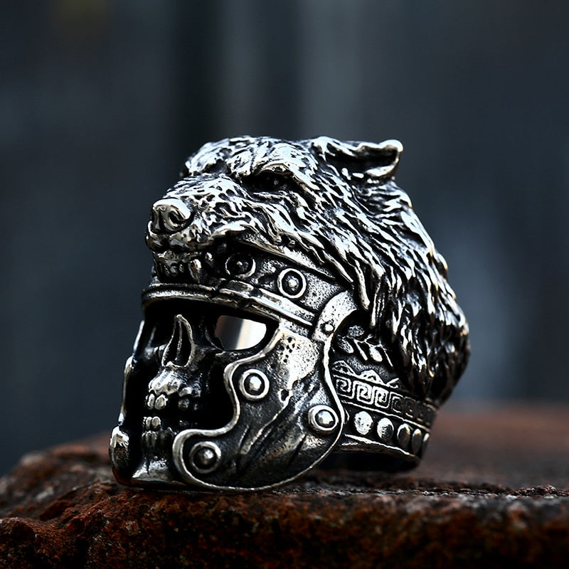 Bold Viking Berserker Warrior Skull Ring