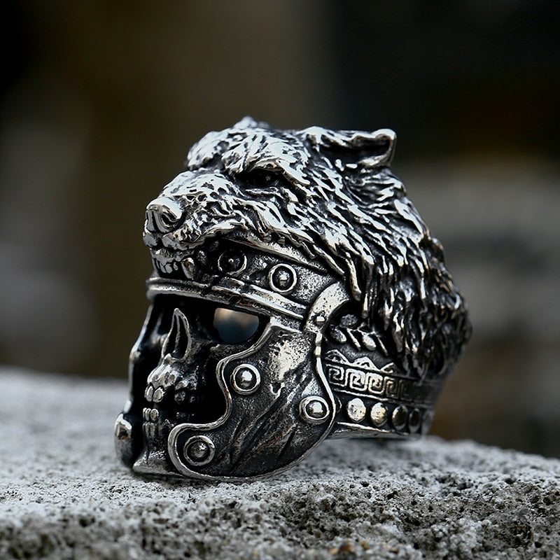 Bold Viking Berserker Warrior Skull Ring
