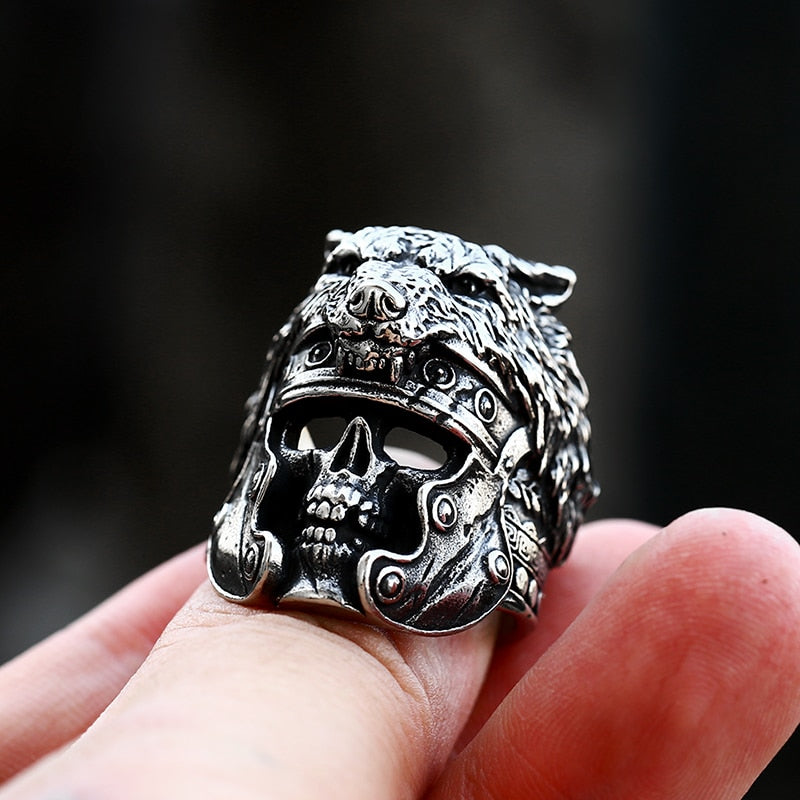 Bold Viking Berserker Warrior Skull Ring