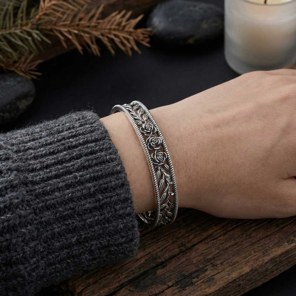 Silver Bloom Bracelet - Norse Women's Bracelet - Close-up | Epic Loot Shop