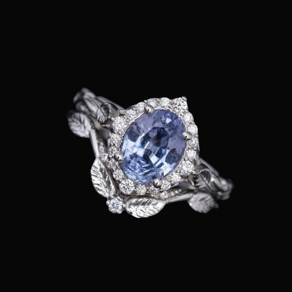 Silverleaf Sapphire Ring - Norse Women's Ring - Detailed View | Epic Loot Shop