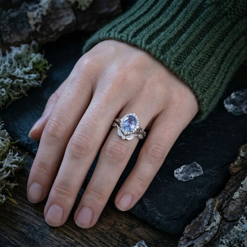 Silverleaf Sapphire Ring - Norse Women's Ring - Alternative Angle | Epic Loot Shop