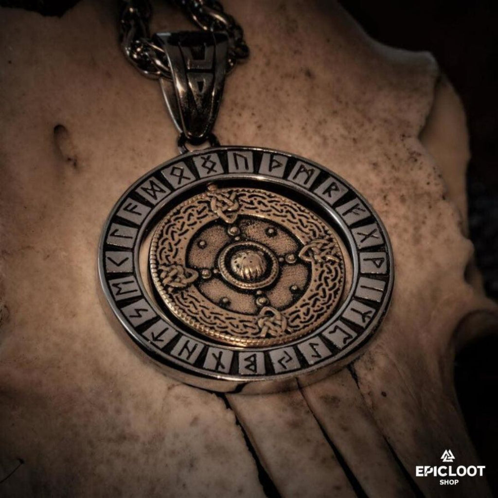 Viking Shield & Vegvisir Rotating Pendant Necklace