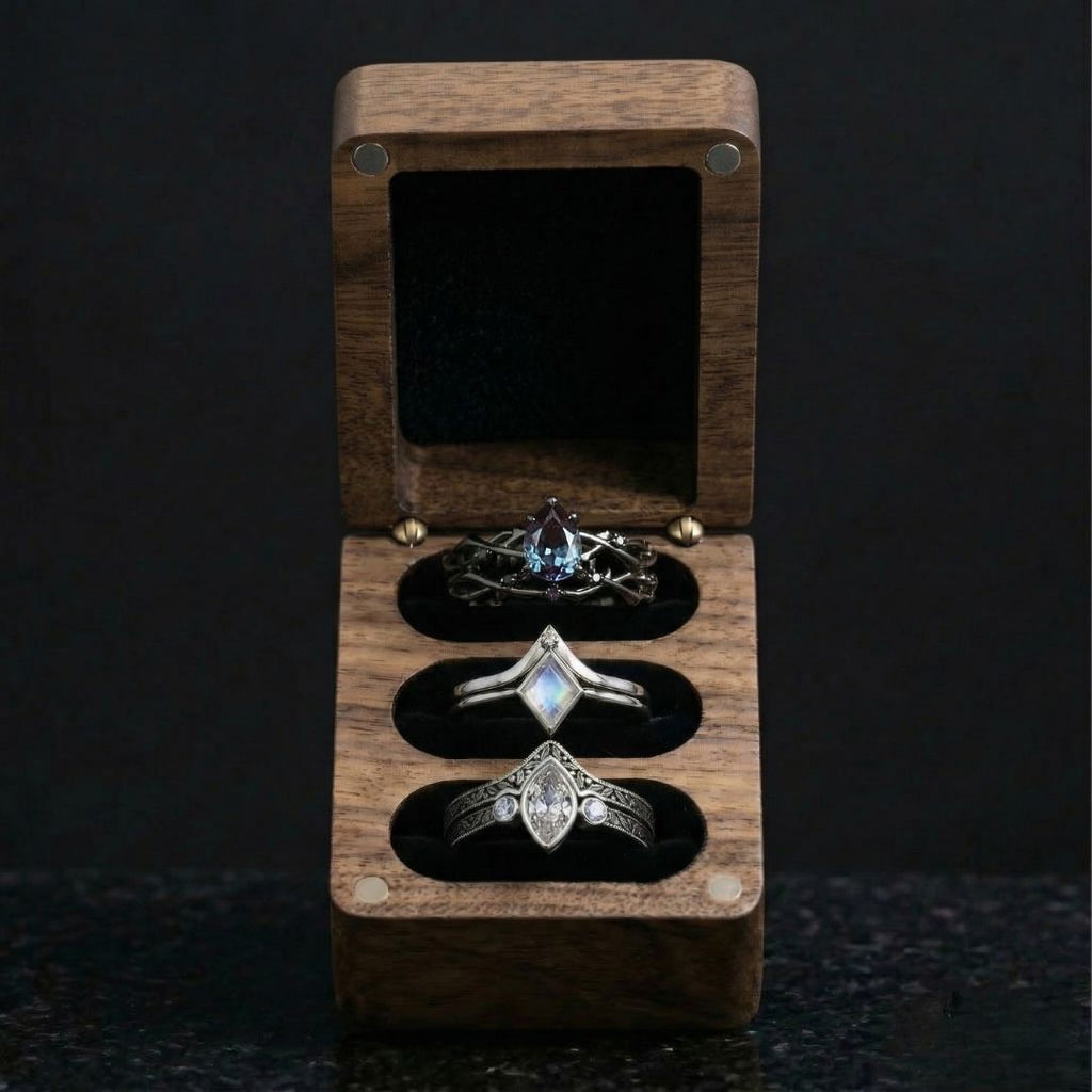 3 Slot Ring Wooden Box - Viking Jewelry Accessory - Alternative Angle | Epic Loot Shop