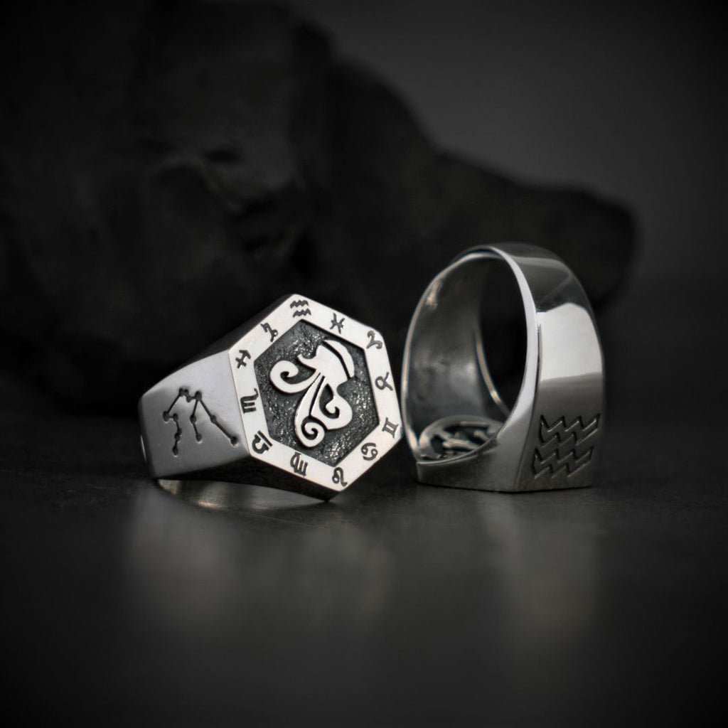 Aquarius Zodiac Ring - Viking Ring - Detailed View | Epic Loot Shop