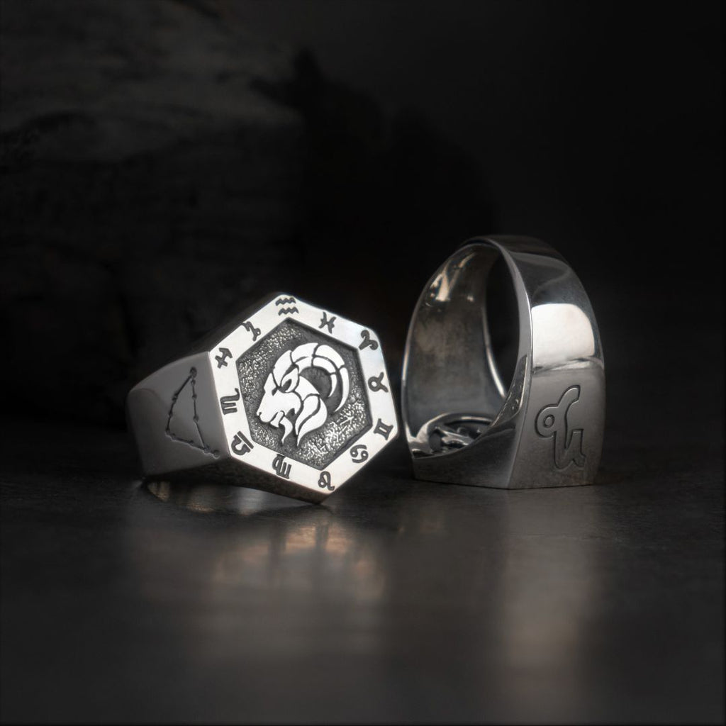 Capricorn Zodiac Ring - Viking Ring - Detailed View | Epic Loot Shop