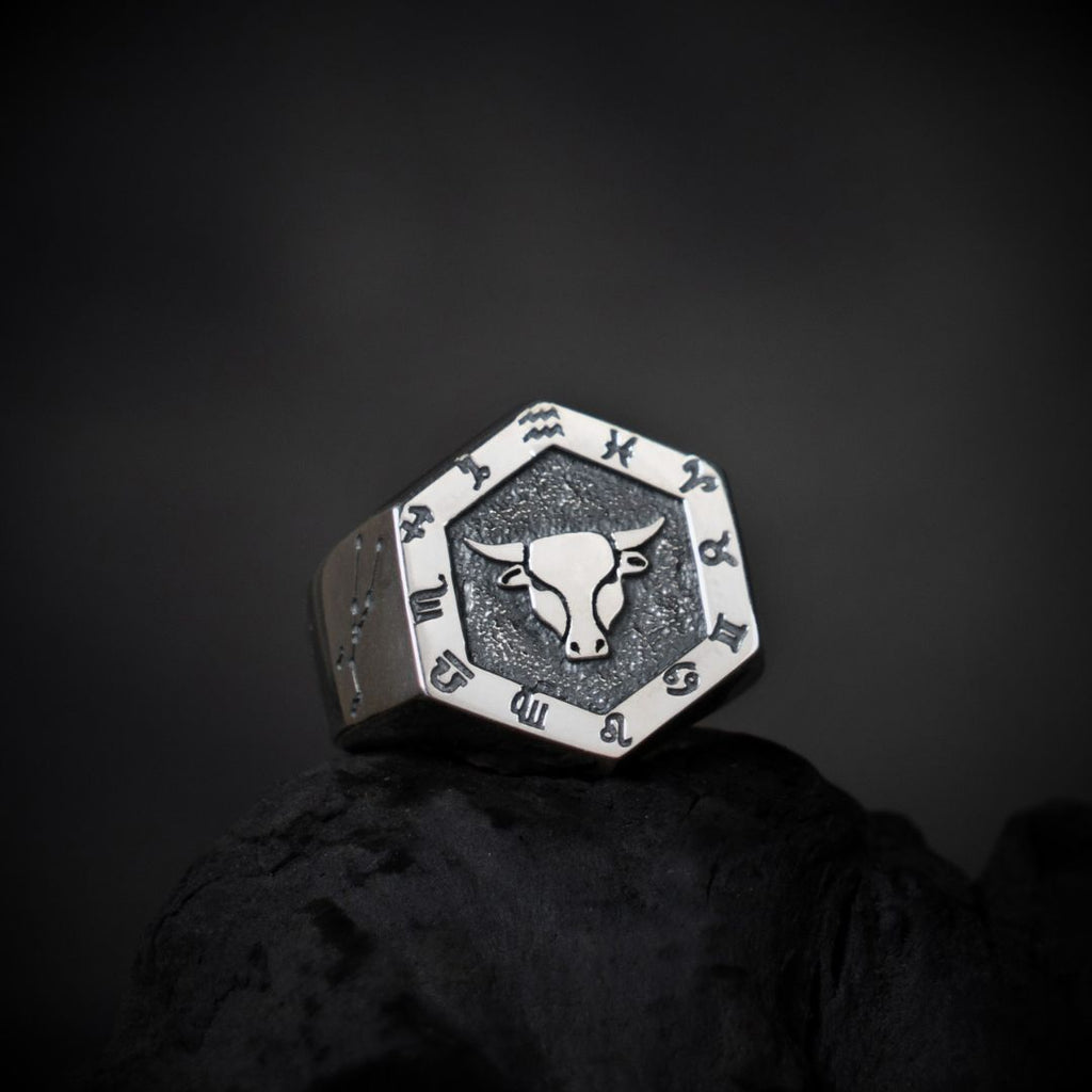 Taurus Zodiac Ring - Viking Ring - Close-up | Epic Loot Shop