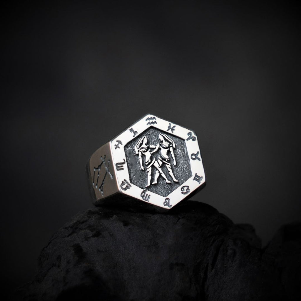 Gemini Zodiac Ring - Viking Rings For Men - Close-up | Epic Loot Shop
