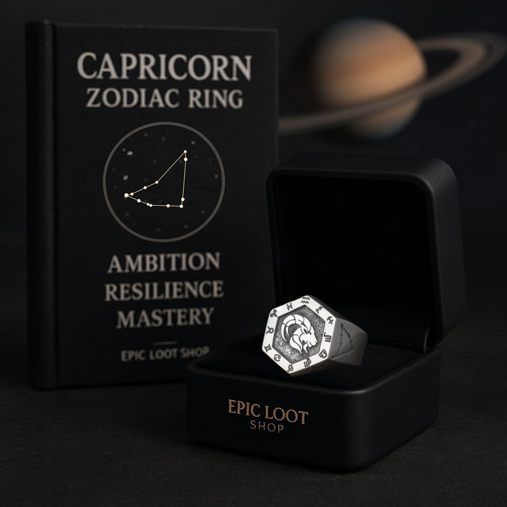 Capricorn Zodiac Ring - Viking Ring - Close-up | Epic Loot Shop