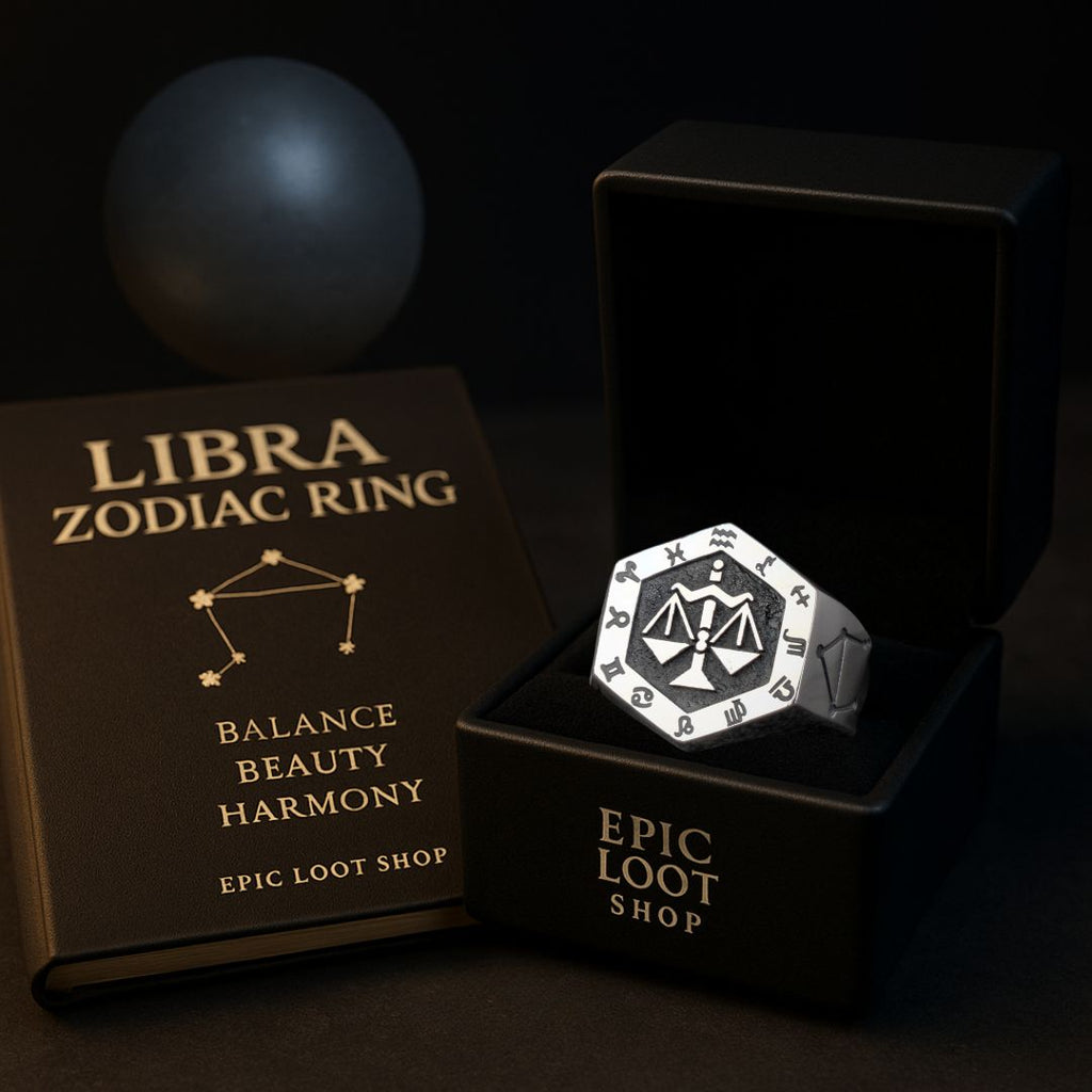 Libra Zodiac Ring - Viking Ring - Close-up | Epic Loot Shop