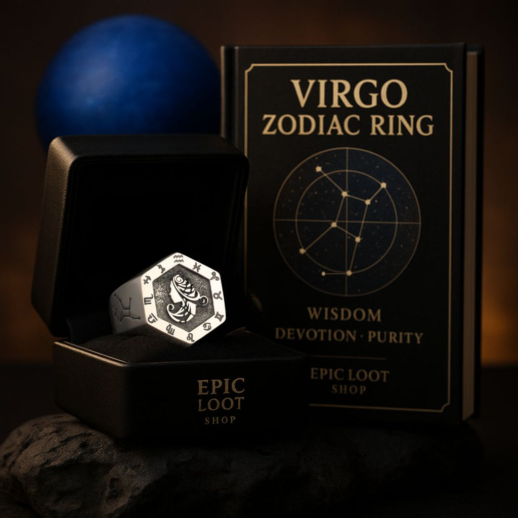 Virgo Zodiac Ring - Viking Rings For Men - Close-up | Epic Loot Shop