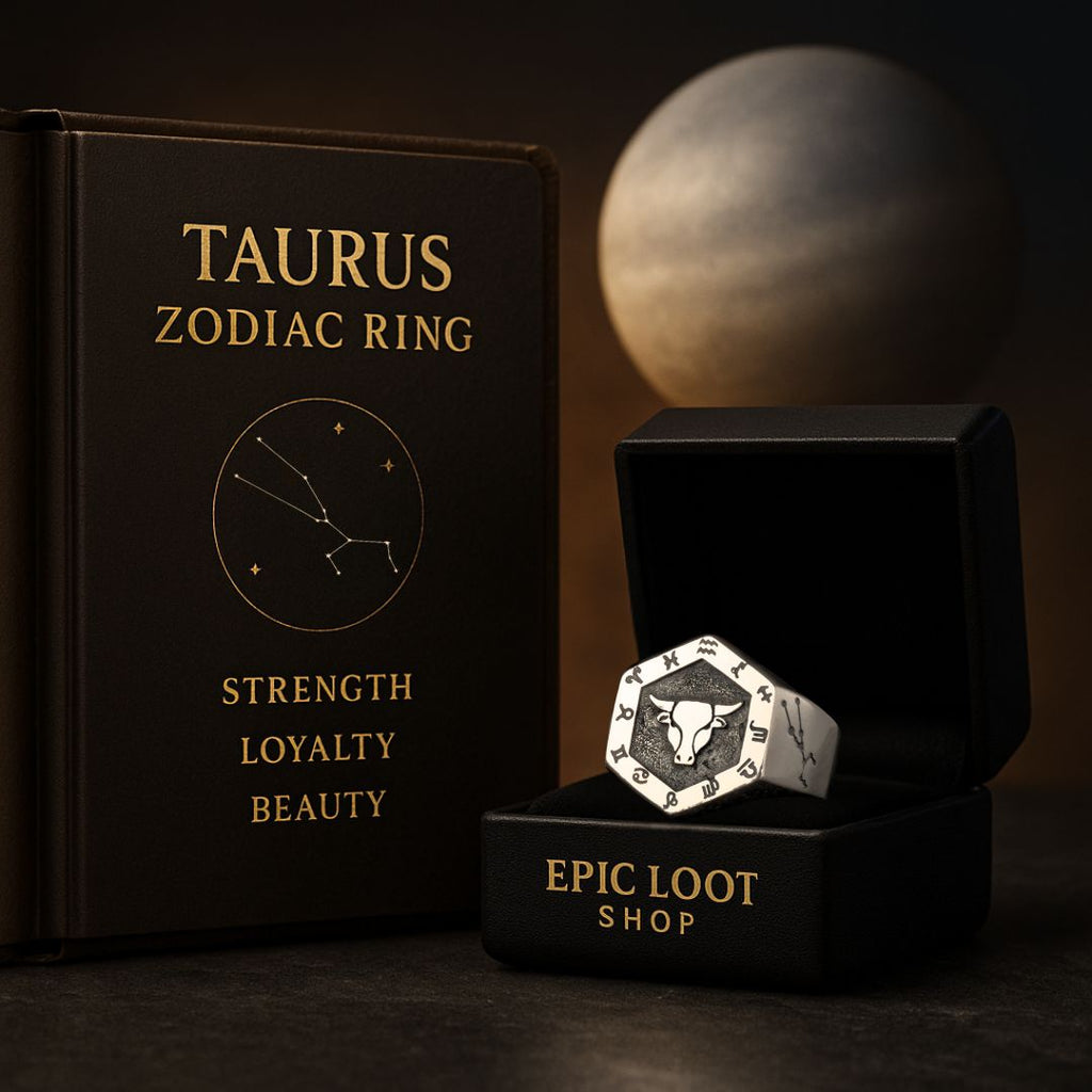 Taurus Zodiac Ring - Viking Ring - Side Profile | Epic Loot Shop