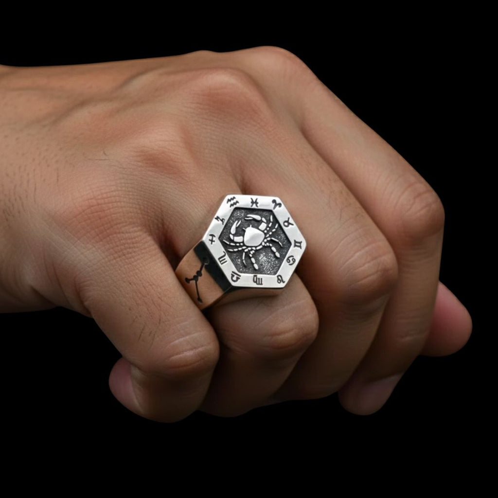 Cancer Zodiac Ring - Viking Ring - Close-up | Epic Loot Shop