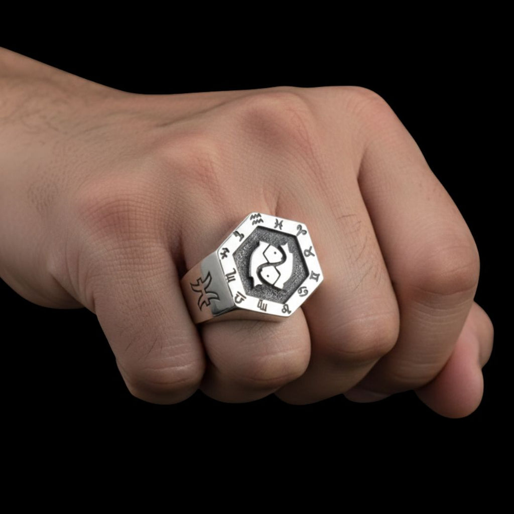 Pisces Zodiac Ring - Viking Ring - Side Profile | Epic Loot Shop