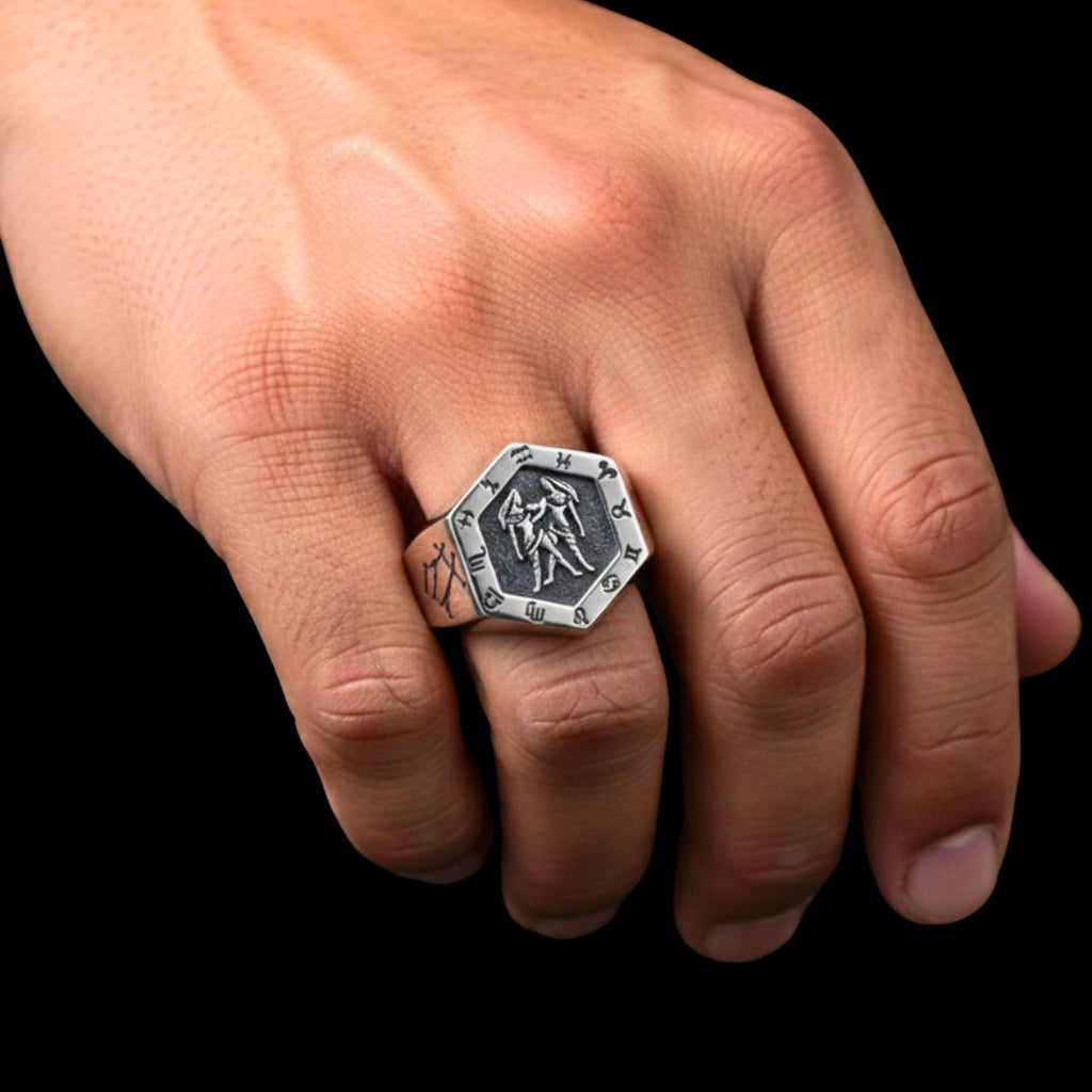 Gemini Zodiac Ring - Viking Ring - Side Profile | Epic Loot Shop