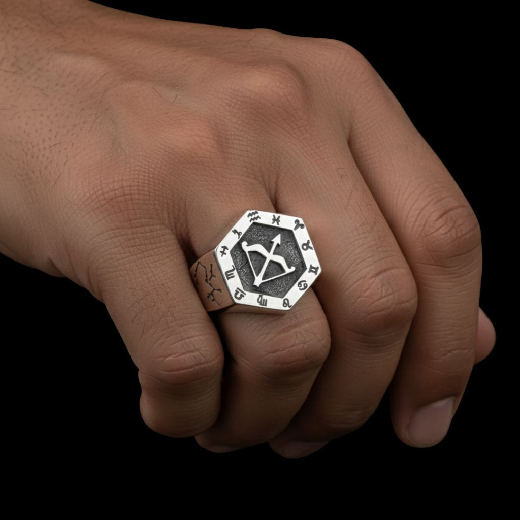 Sagittarius Zodiac Ring - Viking Rings For Men - Side Profile | Epic Loot Shop
