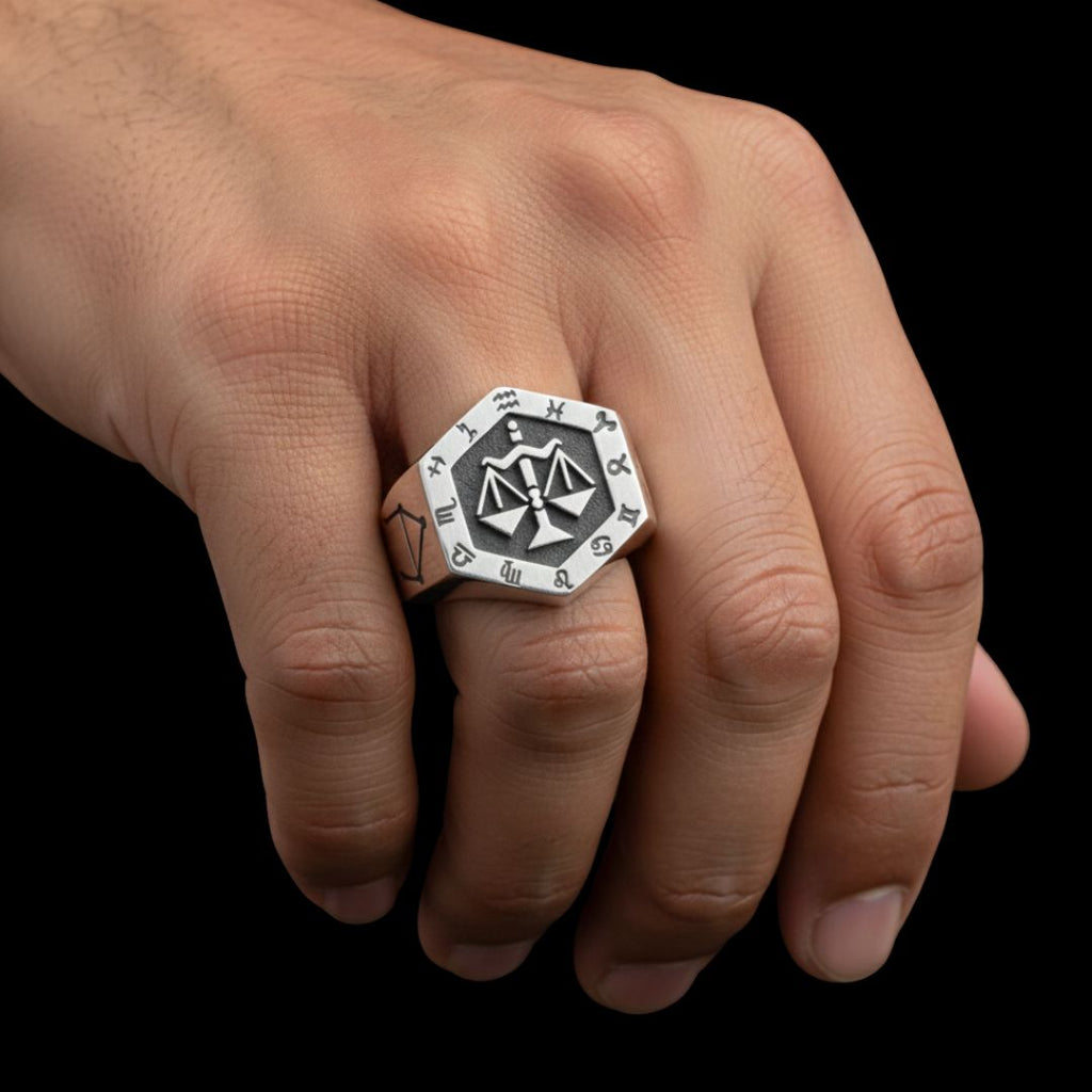 Libra Zodiac Ring - Viking Rings For Men - Side Profile | Epic Loot Shop