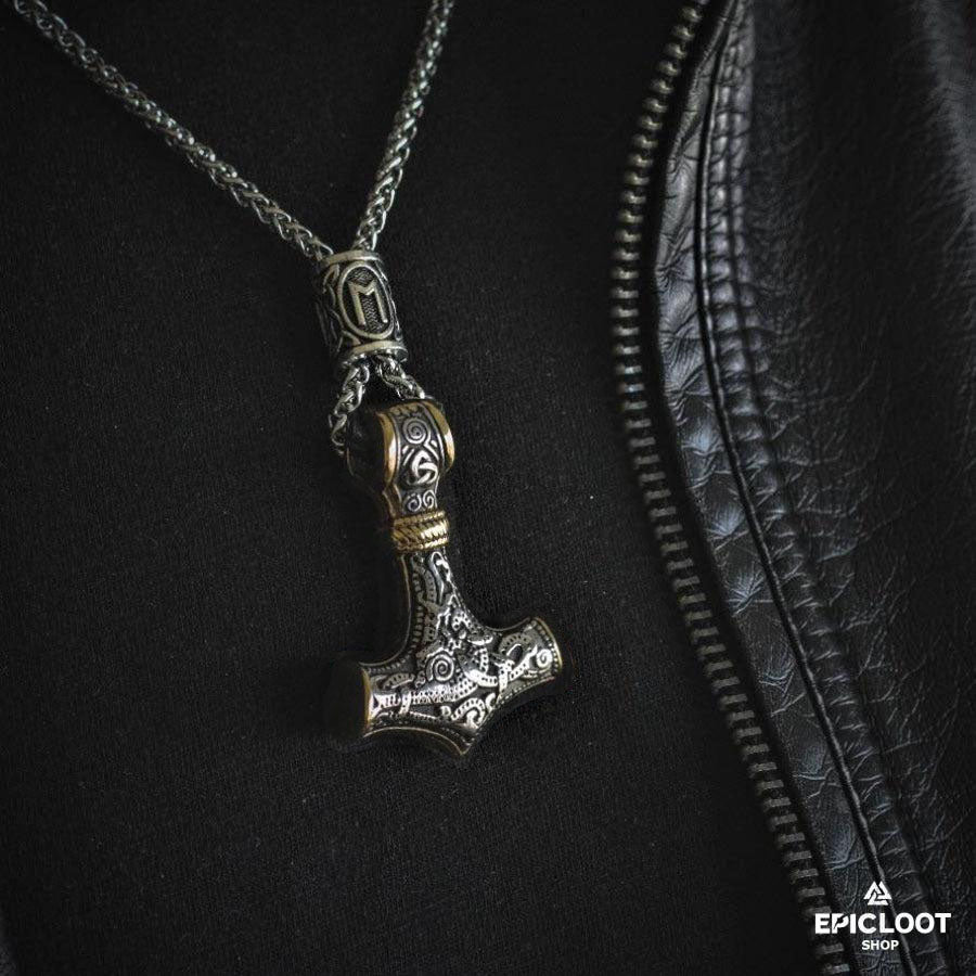 Mjolnir Pendant With a Rune Bead