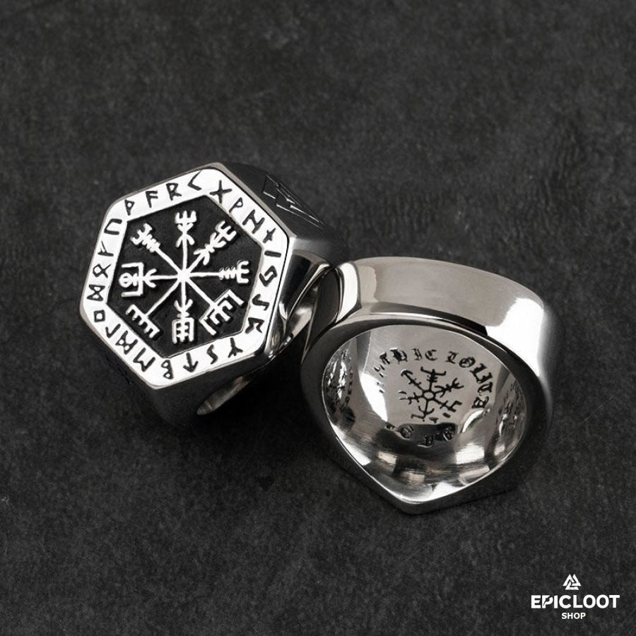 Vegvisir Ring with Nordic Symbols