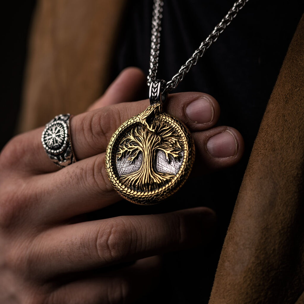 Jormungandr Surrounds Yggdrasil Pendant Necklace