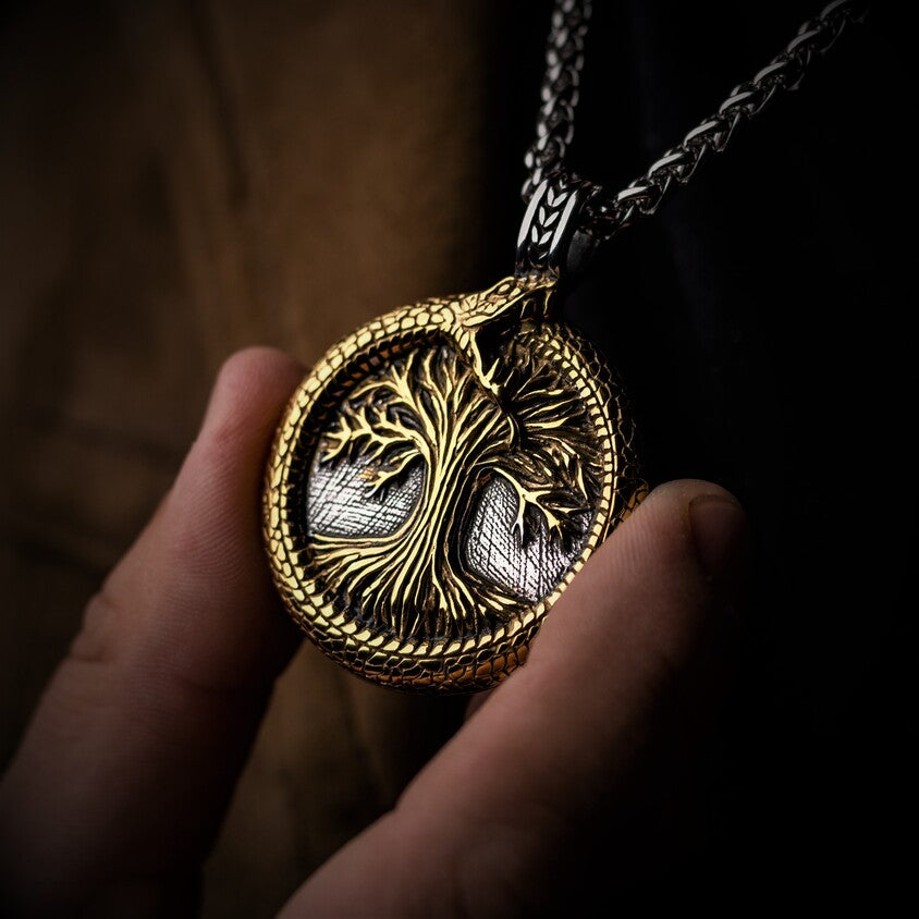 Jormungandr Surrounds Yggdrasil Pendant Necklace