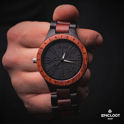 Vegvisir Holzuhr - Dunkles Holz