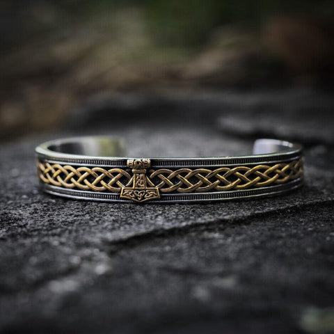 Silver-Gold Thor's Hammer Viking Bracelet