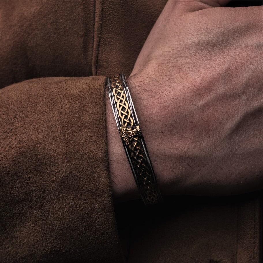 Silver-Gold Thor's Hammer Viking Bracelet