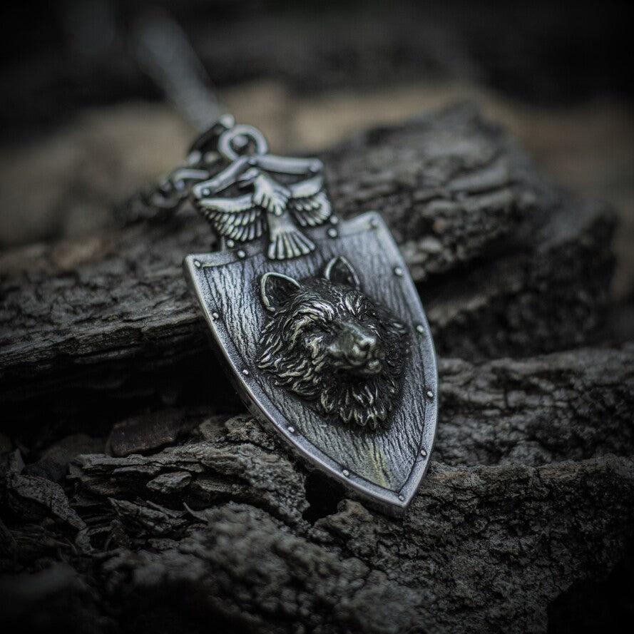 Nordic Wolf and Raven Pendant