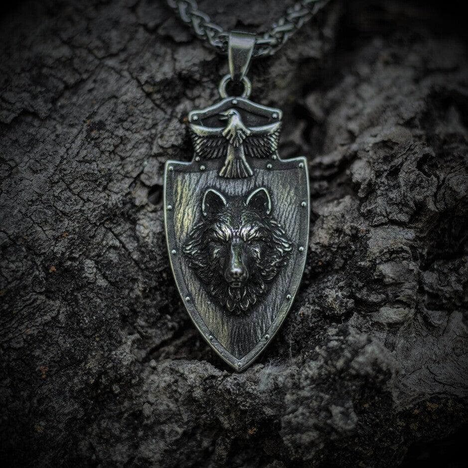 Nordic Wolf and Raven Pendant