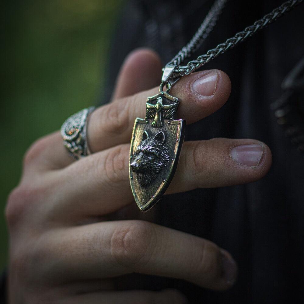 Nordic Wolf and Raven Pendant